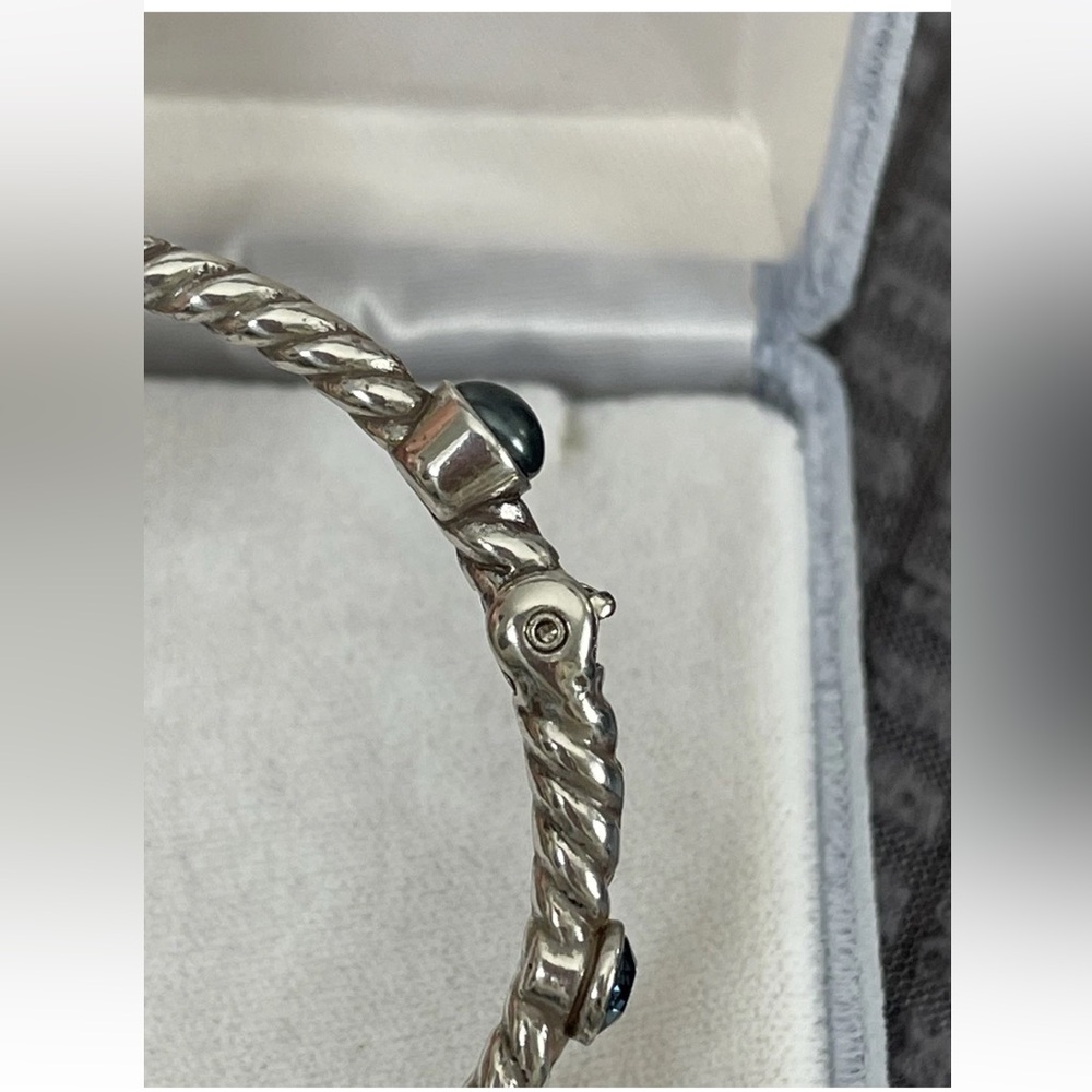 Brighton MONTE CARLO Silver Rope Hinged Blue Crystal Faux Pearl Bangle Bracelet - Picture 4 of 12